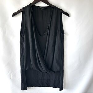 BCBGMaxAzria Women’s Black Antonella V-Neck Faux Wrap Hi Low Tank Top Size XXS